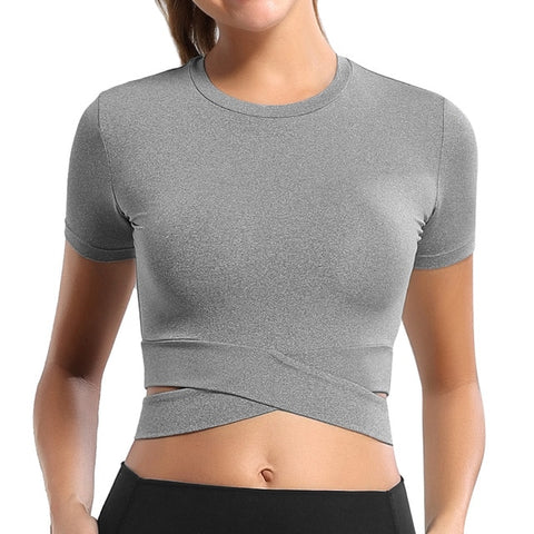 Camisetas de manga larga para correr para mujer, camisetas sexis de Yoga con ombligo expuesto, camisetas deportivas sólidas, camisetas cortas de secado rápido para Fitness y gimnasio