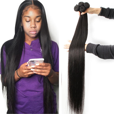 Fashow 30 32 34 36 40 inch Indian Hair Straight Hair Bundles 100% Natural Human Hair 1 3 4 Bundles Double Wefts Thick Remy Hair