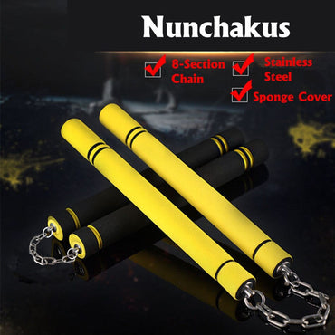 สำหรับผู้เริ่มต้นสีดำสีเหลืองทนทาน nunchakus ศิลปะการต่อสู้ Nunchakus โฟมโซ่โลหะปลอดภัยฟองน้ำ Nunchucks