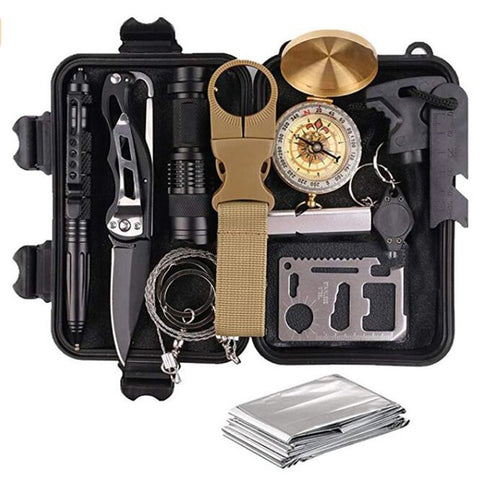 Emergency Survival Kit Survival Gear First Aid Kit SOS Tactical Tool Flashlight with Molle bag Suitable for Camping Adventure