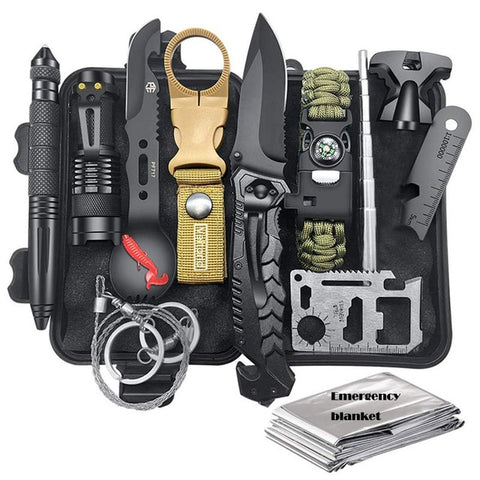 Emergency Survival Kit Survival Gear First Aid Kit SOS Tactical Tool Flashlight with Molle bag Suitable for Camping Adventure