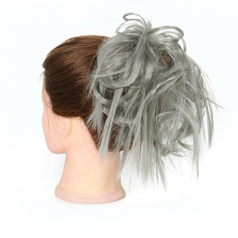MERISIHAIR Girls Curly Scrunchie Chignon With Rubber Band Brown Gray Synthetic Hair Ring Wrap On Messy Bun Ponytails