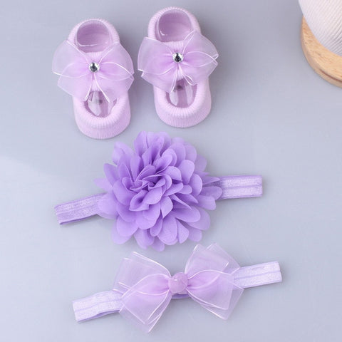 3 unids/set de diadema de flores de encaje para niña, conjunto de calcetines, lazos de corona, diadema para recién nacido, diademas para niñas, turbante, accesorios para el cabello de bebé