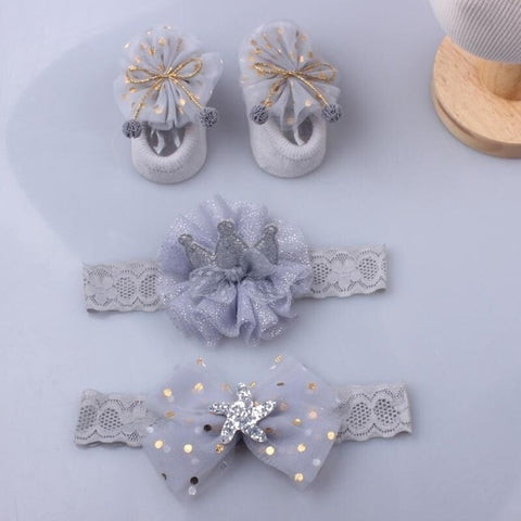 3 pièces/ensemble dentelle fleur bébé fille bandeau chaussettes ensemble couronne arcs nouveau-né bandeau bandeaux pour filles Turban bébé cheveux accessoires