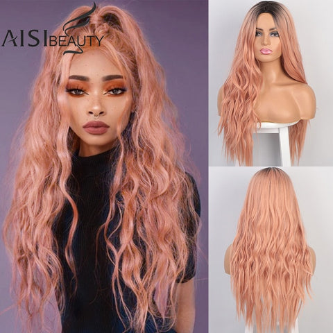 AISI BEAUTY perruque femme longue ondulée partie naturelle cheveux latéraux Ombre perruques synthétiques platine/blonde/noir perruques résistantes à la chaleur pour les femmes