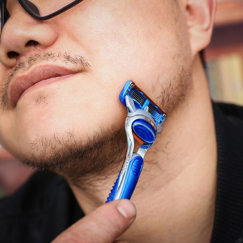 4 unids/lote cuchilla de afeitar para el cuidado de la cara de los hombres 5 capas Cassette de afeitar cuchillas de seguridad de acero inoxidable traje para Gillettee Fusione