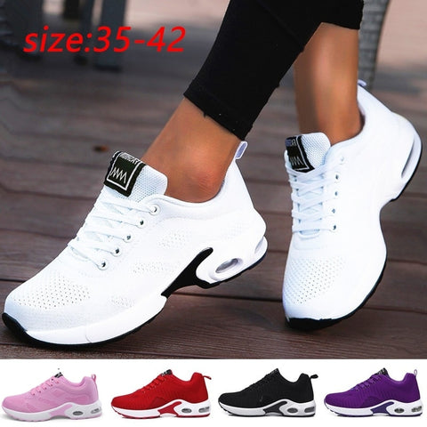 Mode femmes baskets légères chaussures de course chaussures de sport de plein Air respirant maille confort chaussures de course coussin d'air à lacets