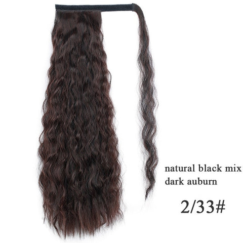 Maïs vigoureux ondulé longue queue de cheval postiche synthétique envelopper sur pince Extensions de cheveux Ombre brun queue de poney Blonde Fack cheveux