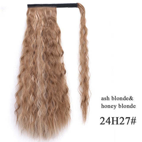 Maïs vigoureux ondulé longue queue de cheval postiche synthétique envelopper sur pince Extensions de cheveux Ombre brun queue de poney Blonde Fack cheveux