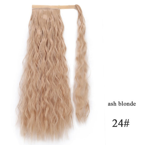 Vigorous Corn Wavy Long Ponytail Synthetic Hairpiece Wrap on Clip Hair Extensions Ombre Brown Pony Tail Blonde Fack Hair