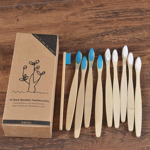 Nuevo diseño, cepillo de dientes de bambú de colores mezclados, cepillo de dientes de madera ecológico, punta de cerda suave, cepillo de dientes de cuidado bucal para adultos de carbón