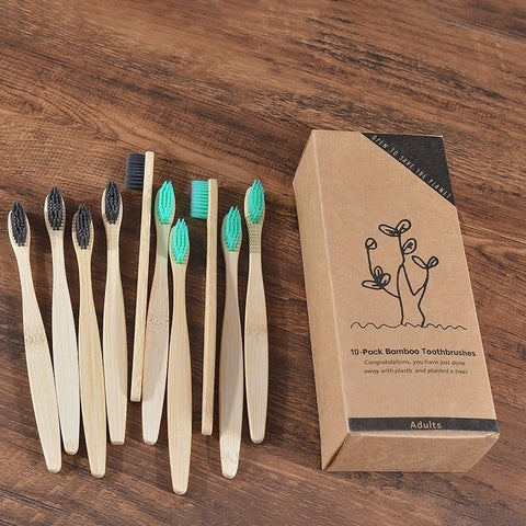 Brosse à dents en bambou de couleur mixte, nouveau design, brosse à dents en bois écologique, pointe à poils souples, charbon de bois, soins buccaux pour adultes
