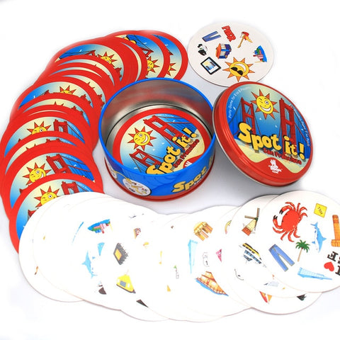 20 Styles Dobble Spot It Toy Iron Box 55 Cards Sport Fun Family Animals Jr Hip Kids Board Game Gift Holidays Camping 123 Tin Box