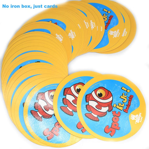 20 styles Dobble Spot It Toy Iron Box 55 cartes Sport Fun Famille Animaux Jr Hip Enfants Jeu de société Cadeau Vacances Camping 123 Boîte en fer blanc