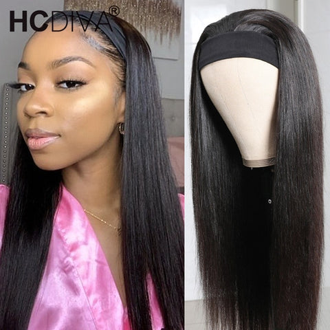 30inch Straight Human Hair Wigs With Headband Scarf Brazilian Remy Hair150 Density U Part Wig For Black Women Fashion Style