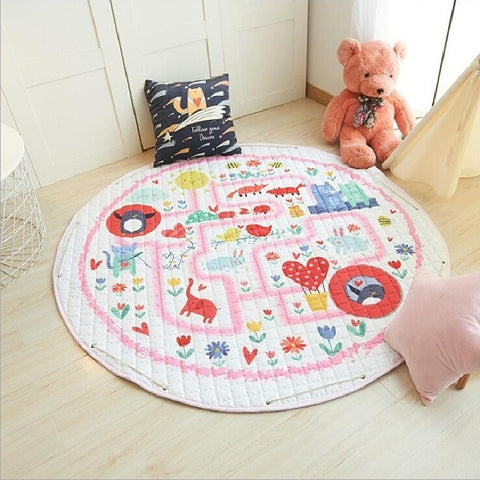 Round Floor Mat Baby Play Mats NonSkid Crawling Carpet Blanket Kids Toys Storage Bag Room Decor Photo Props