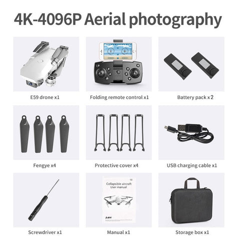 Dron E59 RC con cámara 4K HD, fotografía aérea profesional, helicóptero, giro de 360 ​​grados, WIFI, transmisión en tiempo Real, Quadcopter