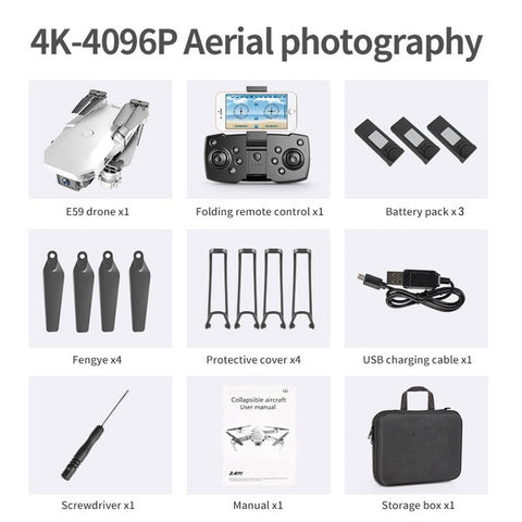 Dron E59 RC con cámara 4K HD, fotografía aérea profesional, helicóptero, giro de 360 ​​grados, WIFI, transmisión en tiempo Real, Quadcopter