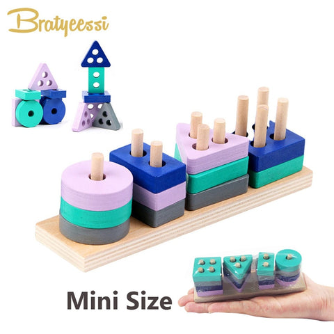 Wooden Montessori Toy Building Blocks Early Learning Educational Toys Color Shape Match Kids Toy for Boys Girls 2Y+ Mini Size