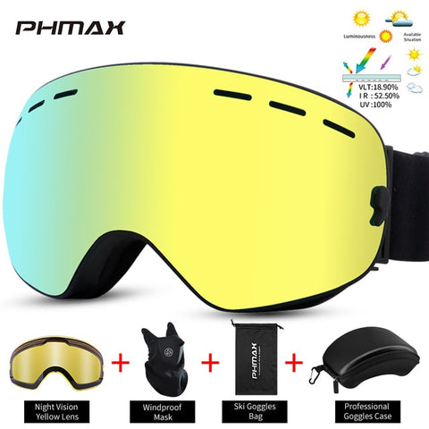 PHMAX-gafas de esquí antivaho para hombre y mujer, gafas de Snowboard UV400 de doble capa, máscara de esquí, gafas de sol de invierno para nieve al aire libre