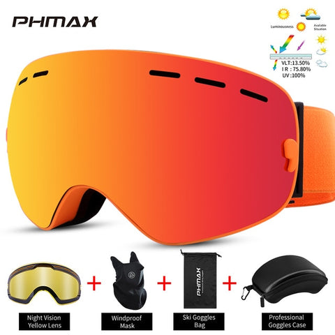 PHMAX lunettes de Ski hommes Anti-buée Snowboard lunettes UV400 Double couches Ski masque lunettes femmes hiver extérieur neige lunettes de soleil