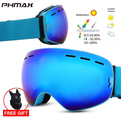 PHMAX lunettes de Ski hommes Anti-buée Snowboard lunettes UV400 Double couches Ski masque lunettes femmes hiver extérieur neige lunettes de soleil