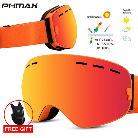 PHMAX-gafas de esquí antivaho para hombre y mujer, gafas de Snowboard UV400 de doble capa, máscara de esquí, gafas de sol de invierno para nieve al aire libre