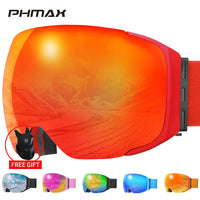 PHMAX Brand Ski Goggles Magnetic Winter Anti-Fog Double Layer Snowboard Goggles Men Women UV400 Protective Snow Ski Mask Glasses