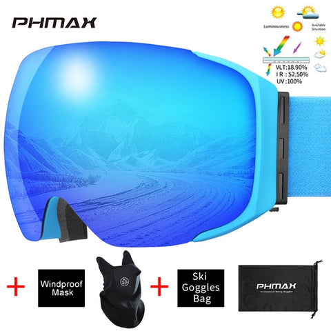PHMAX Brand Ski Goggles Magnetic Winter Anti-Fog Double Layer Snowboard Goggles Men Women UV400 Protective Snow Ski Mask Glasses