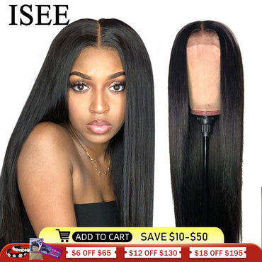 ISEE HAIR – perruque Lace Frontal Wig malaisienne naturelle, cheveux lisses, 13x4, avec Closure, 4x4, pour femmes
