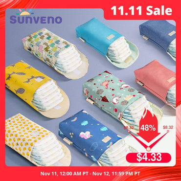 Sunveno-Bolsa de pañales para bebés, organizador reutilizable, impermeable, estampados de moda, bolsa de tela húmeda/seca, bolsa de almacenamiento para momias, bolsa de pañales de viaje