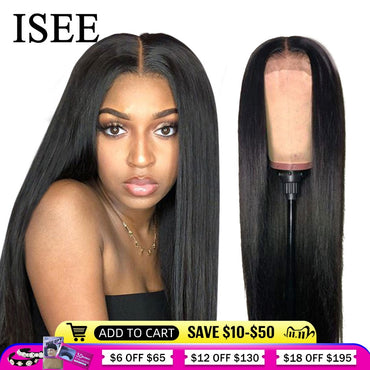 ISEE HAIR – perruque Lace Frontal Wig malaisienne naturelle, cheveux lisses, 13x4, avec Closure, 4x4, pour femmes