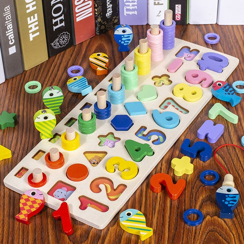 Juguetes para niños Montessori, juguetes educativos de madera con forma geométrica, rompecabezas cognitivo, juguetes de matemáticas, juguetes educativos para edades tempranas