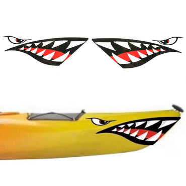 2 pegatinas para Kayak impermeables con dientes de tiburón, pegatinas para la boca, calcomanía para canoa, bote, barco marino, coche, camión